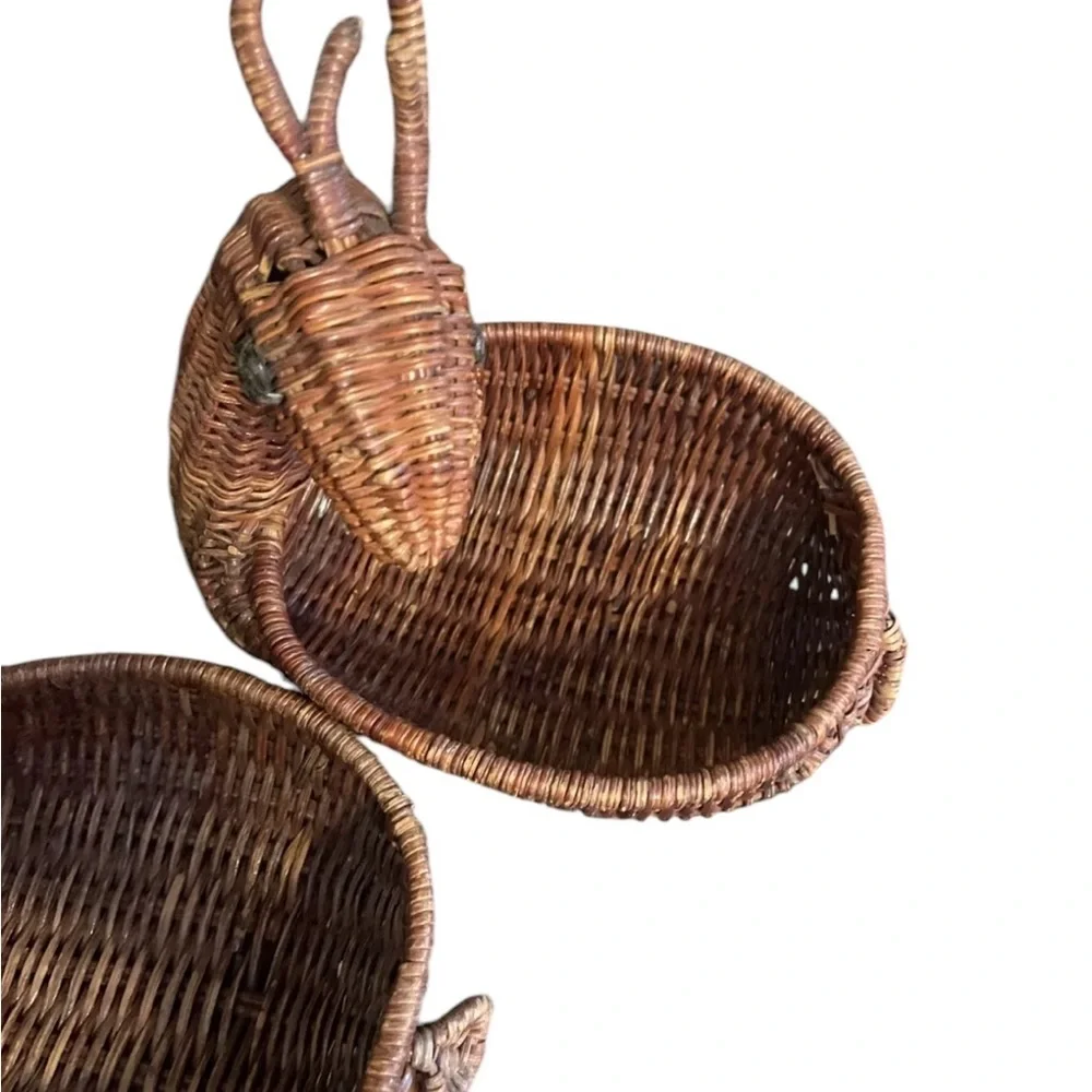 Vintage Nesting Deer Baskets(2) Brown Wicker Reindeer Rattan Planter Weave Woven